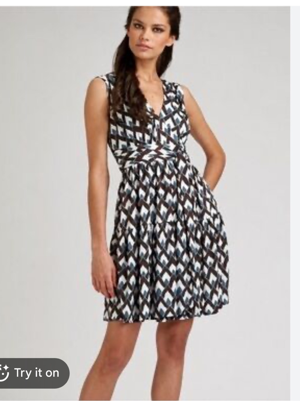 Diane Von Furstenberg silk Geometric Midi wrap Dress in Navy, White pockets 6